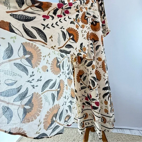 Farm Rio Palms Paradise Sand Long Sleeve V-Neck Floral Maxi Dress L - Picture 11 of 16